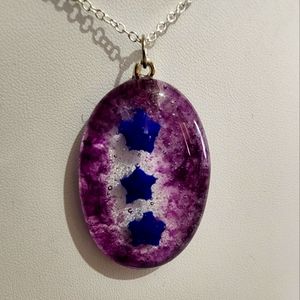 Stained Glass Purple Necklace with 3 Purple Stars